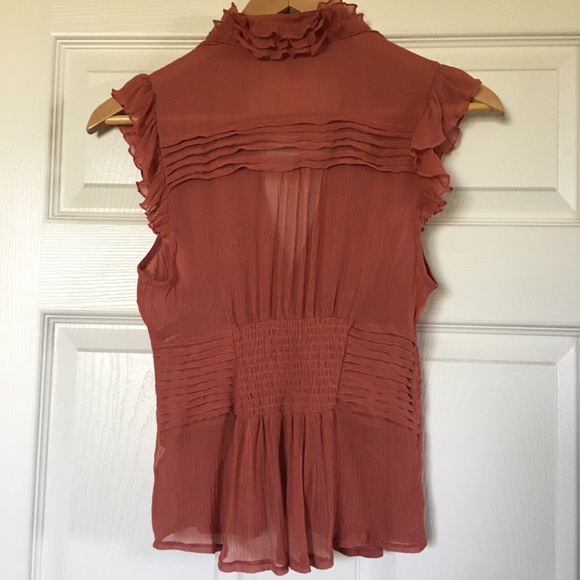 Bebe Vintage Blouse with Ruffles - Sheer Rust/Orange - Picture 5 of 6